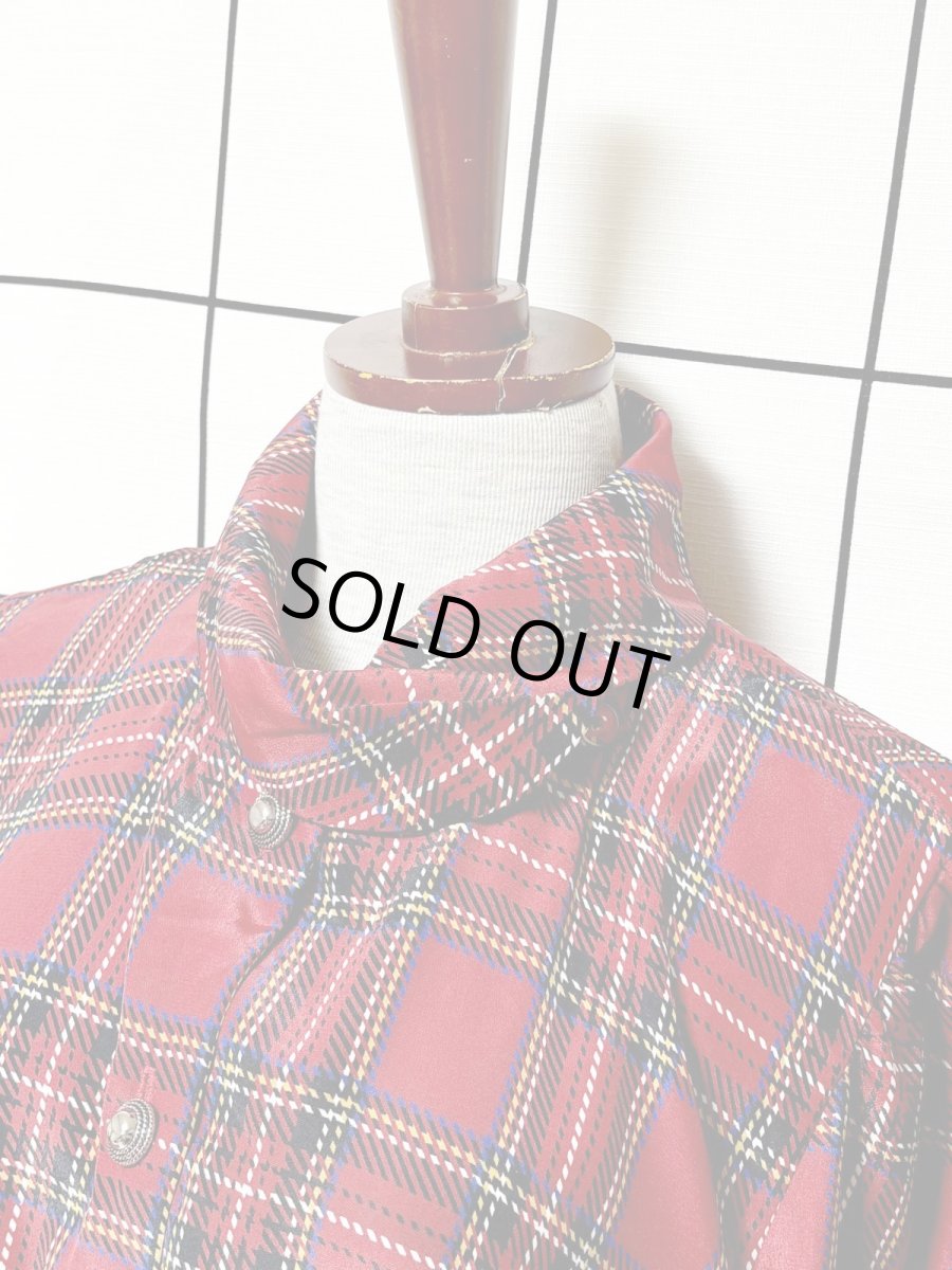 画像4: トラッドガーリー チェック プリーツ切替 ウエストゴム レトロ USA古着 ヴィンテージワンピース (4)