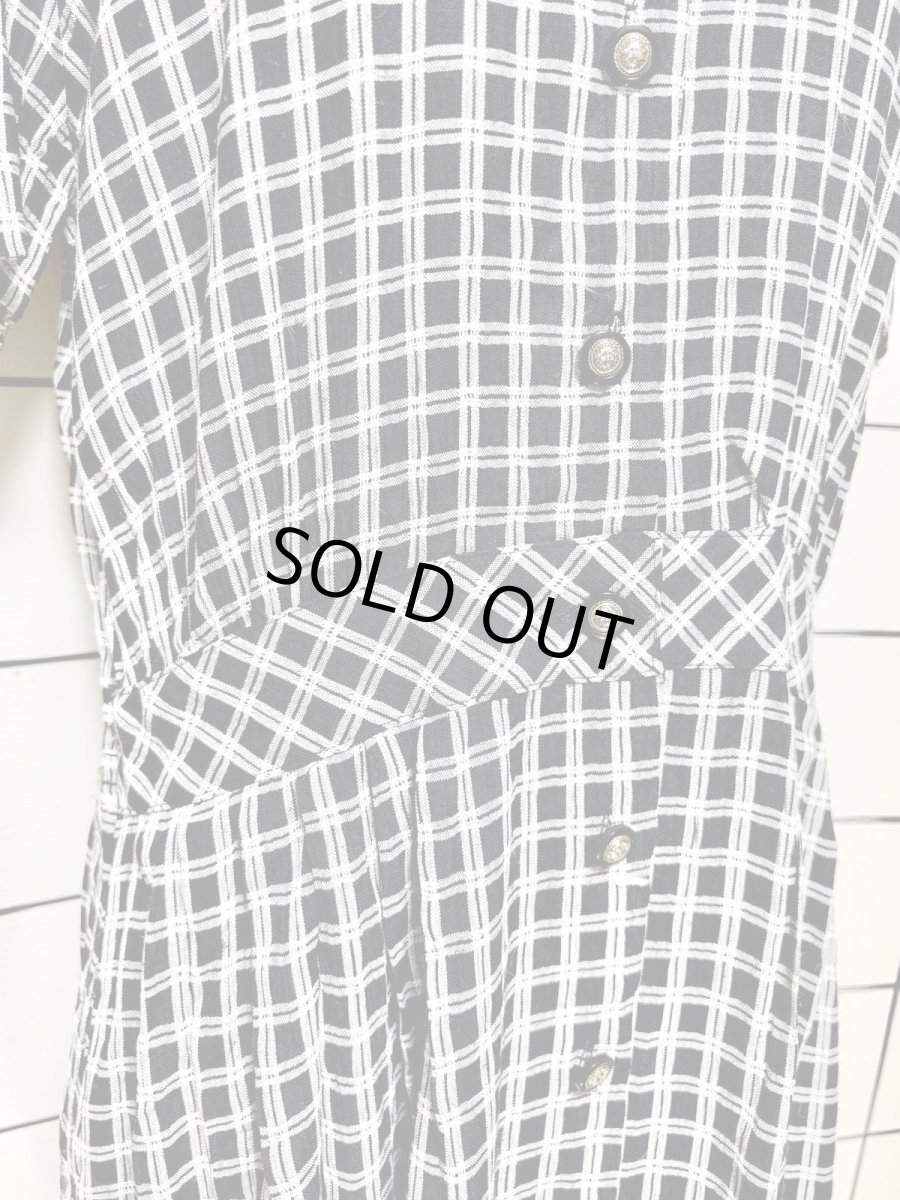 画像6: チェック柄 前開き モノトーン 半袖 レトロ USA古着 ヴィンテージワンピース (6)