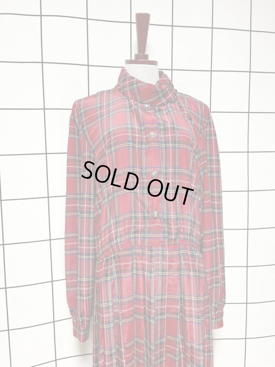 画像3: トラッドガーリー チェック プリーツ切替 ウエストゴム レトロ USA古着 ヴィンテージワンピース (3)