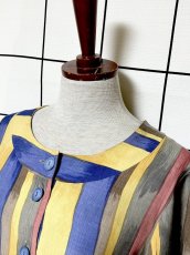 画像4: フランス古着 ストライプ 前開き レトロ ヨーロッパ ヴィンテージワンピース (4)