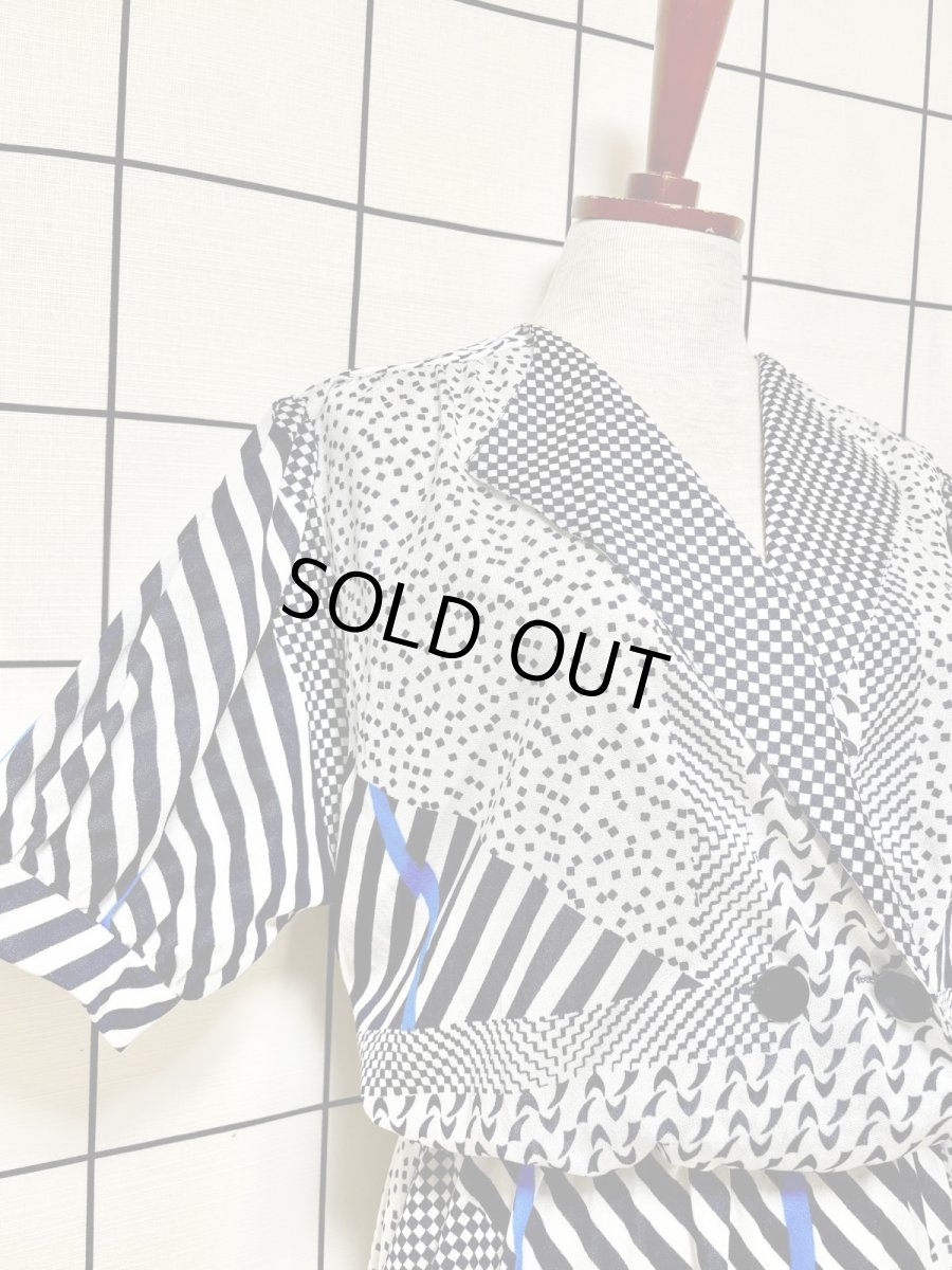 画像6: チェック ストライプ スクエア ウエストゴム レトロ USA古着 ヴィンテージワンピース (6)