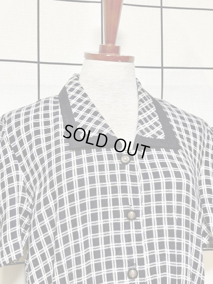 画像4: チェック柄 前開き モノトーン 半袖 レトロ USA古着 ヴィンテージワンピース (4)