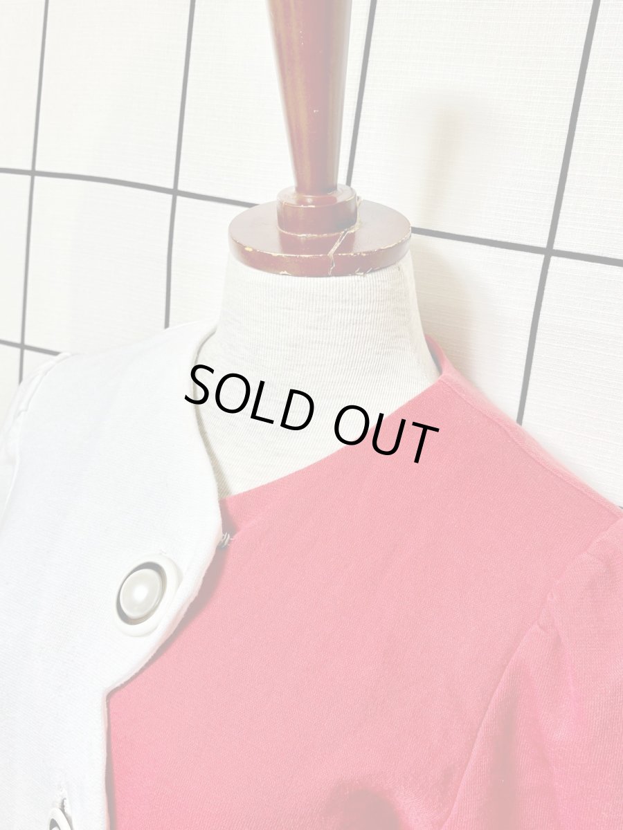 画像4: バイカラー 大ぶりボタン レッド ホワイト レトロ USA古着 ヴィンテージワンピース (4)