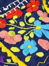 画像11: メキシカンドレス 花刺繍 ネイビー フォークロア 半袖 レトロ ヴィンテージ Mexico 古着 (11)