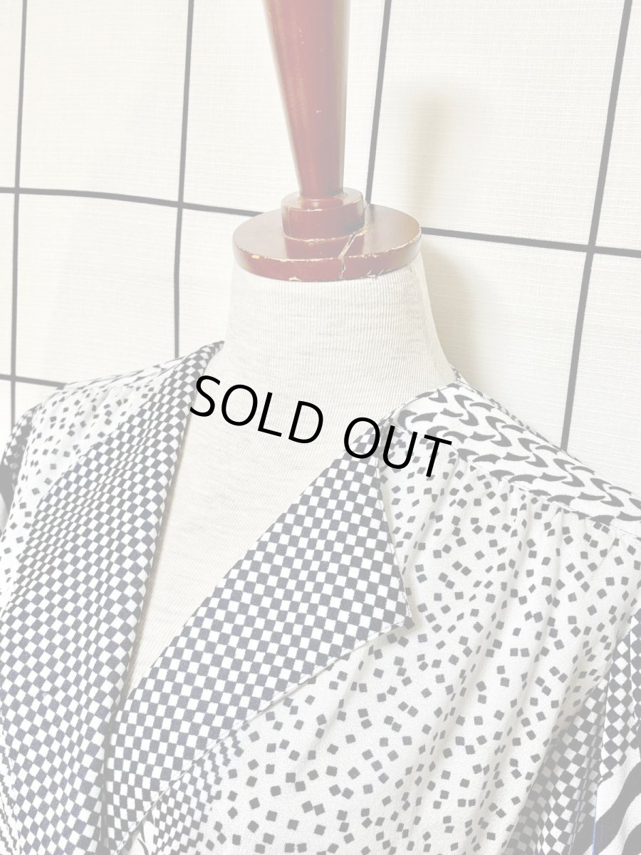 画像4: チェック ストライプ スクエア ウエストゴム レトロ USA古着 ヴィンテージワンピース (4)