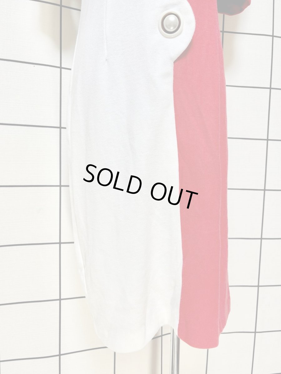 画像8: バイカラー 大ぶりボタン レッド ホワイト レトロ USA古着 ヴィンテージワンピース (8)