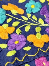 画像10: メキシカンドレス 花刺繍 ネイビー フォークロア 半袖 レトロ ヴィンテージ Mexico 古着 (10)