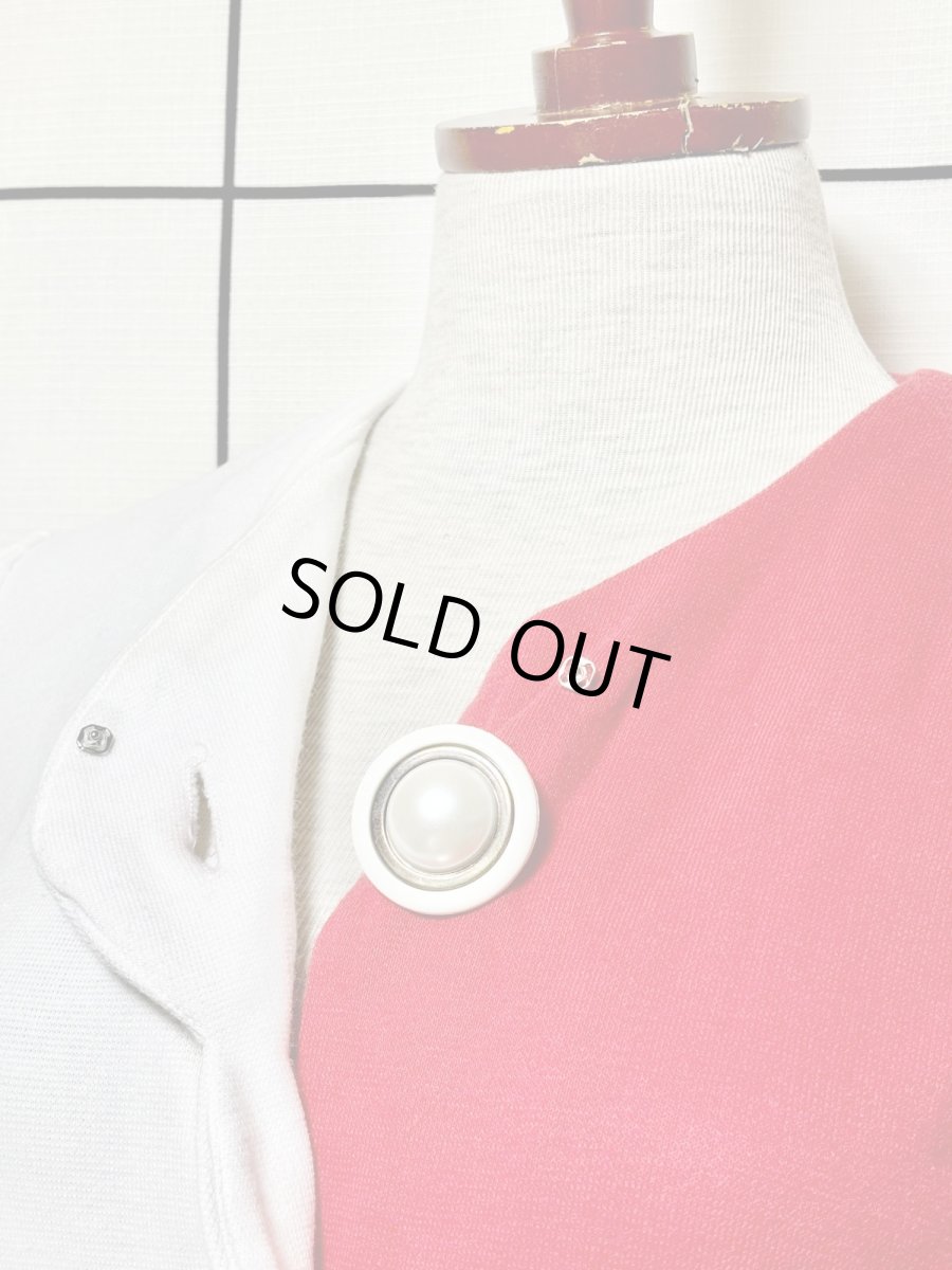 画像9: バイカラー 大ぶりボタン レッド ホワイト レトロ USA古着 ヴィンテージワンピース (9)