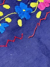 画像14: メキシカンドレス 花刺繍 ネイビー フォークロア 半袖 レトロ ヴィンテージ Mexico 古着 (14)