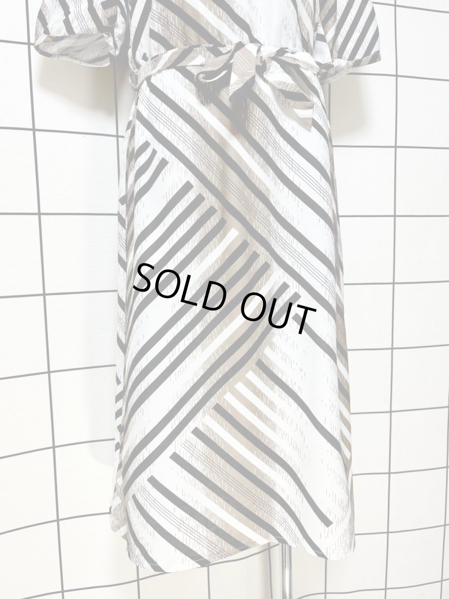 画像8: ダブルリボン ストライプ ウエストゴム レトロ USA古着 ヴィンテージワンピース (8)