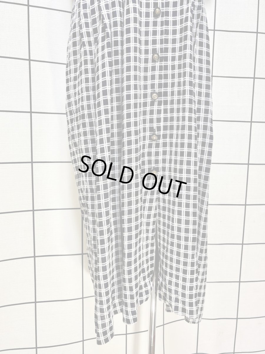 画像7: チェック柄 前開き モノトーン 半袖 レトロ USA古着 ヴィンテージワンピース (7)