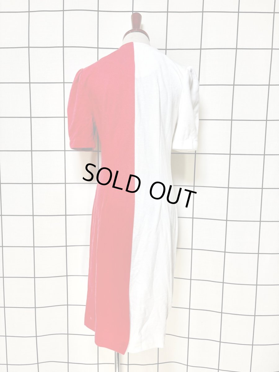 画像2: バイカラー 大ぶりボタン レッド ホワイト レトロ USA古着 ヴィンテージワンピース (2)