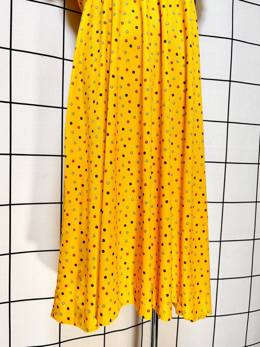 画像7: ドット イエロー ウエストゴム レトロ USA古着 ヴィンテージワンピース (7)