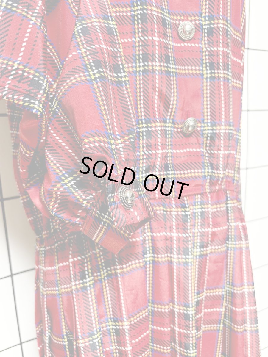画像9: トラッドガーリー チェック プリーツ切替 ウエストゴム レトロ USA古着 ヴィンテージワンピース (9)