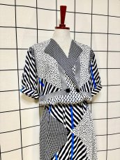 画像3: チェック ストライプ スクエア ウエストゴム レトロ USA古着 ヴィンテージワンピース (3)
