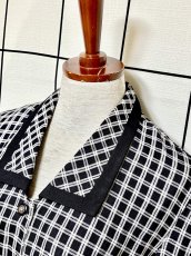 画像3: チェック柄 前開き モノトーン 半袖 レトロ USA古着 ヴィンテージワンピース (3)