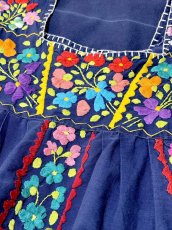 画像9: メキシカンドレス 花刺繍 ネイビー フォークロア 半袖 レトロ ヴィンテージ Mexico 古着 (9)