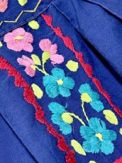 画像12: メキシカンドレス 花刺繍 ネイビー フォークロア 半袖 レトロ ヴィンテージ Mexico 古着 (12)