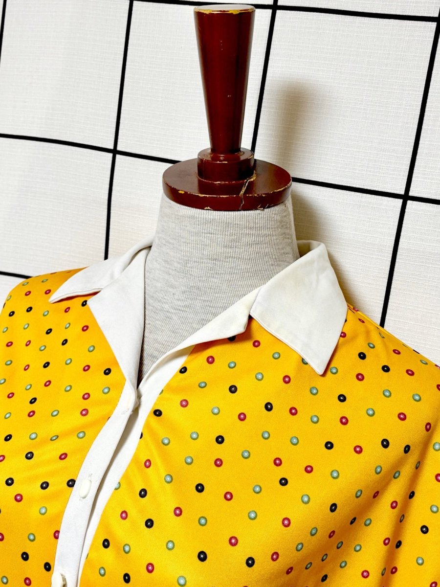 画像4: ドット イエロー ウエストゴム レトロ USA古着 ヴィンテージワンピース (4)