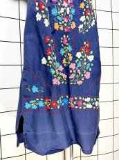 画像8: メキシカンドレス 花刺繍 ネイビー フォークロア 半袖 レトロ ヴィンテージ Mexico 古着 (8)