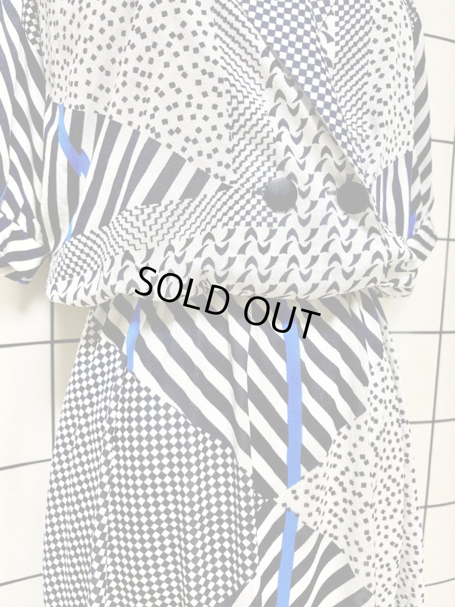 画像7: チェック ストライプ スクエア ウエストゴム レトロ USA古着 ヴィンテージワンピース (7)