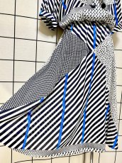 画像9: チェック ストライプ スクエア ウエストゴム レトロ USA古着 ヴィンテージワンピース (9)