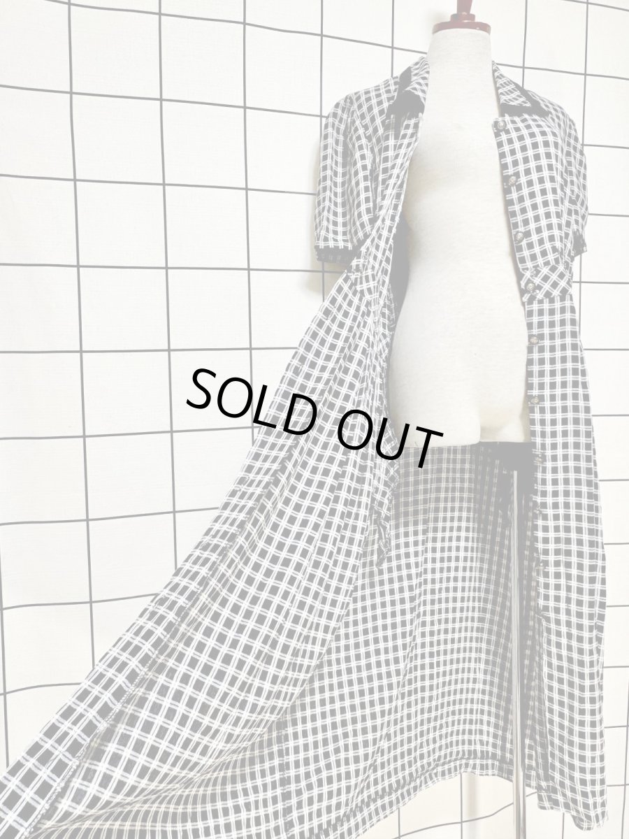 画像8: チェック柄 前開き モノトーン 半袖 レトロ USA古着 ヴィンテージワンピース (8)