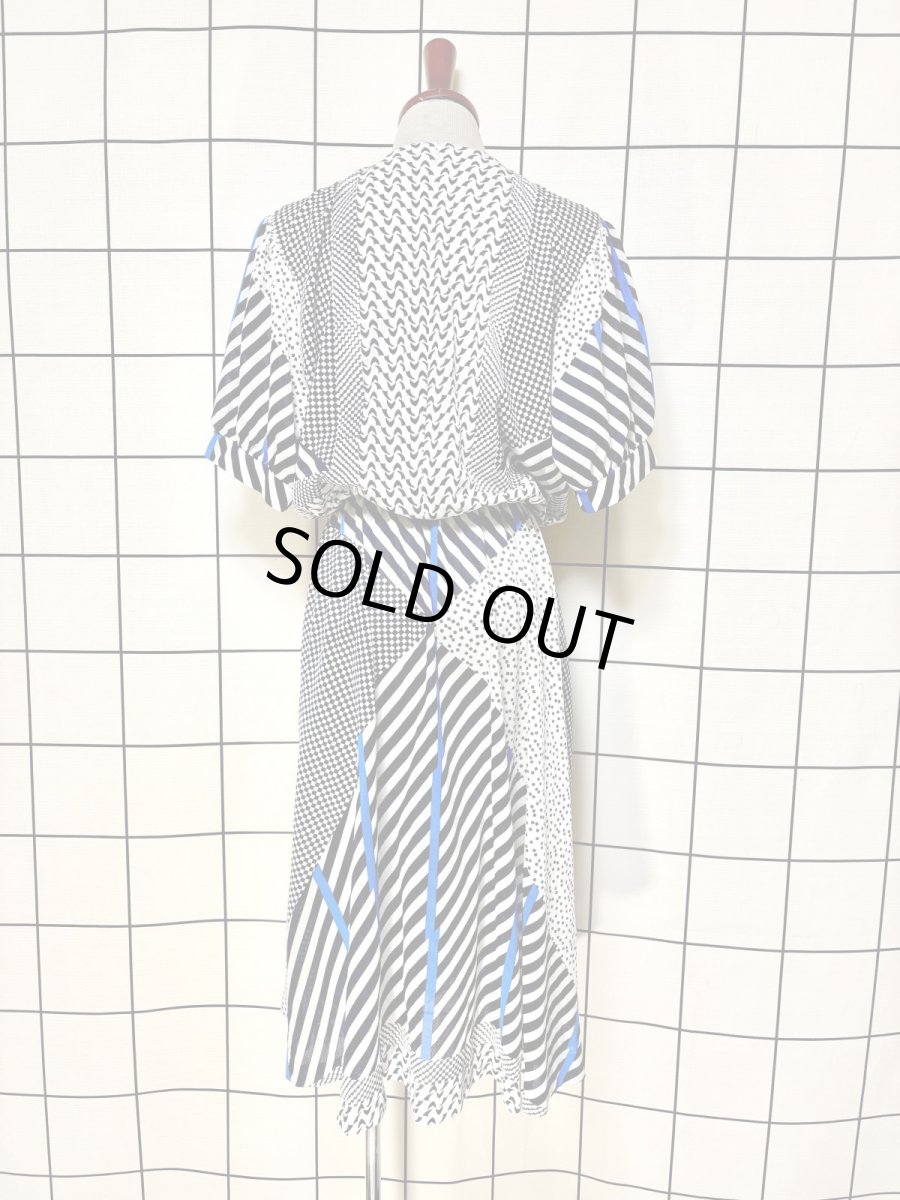 画像2: チェック ストライプ スクエア ウエストゴム レトロ USA古着 ヴィンテージワンピース (2)