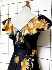 画像3: パーティー衣装にもおすすめ 花柄 フリル ノースリーブ レトロ ヨーロッパ古着 ヴィンテージマキシ丈ドレス (3)