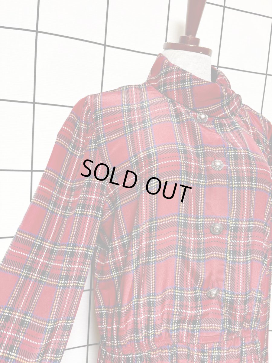 画像6: トラッドガーリー チェック プリーツ切替 ウエストゴム レトロ USA古着 ヴィンテージワンピース (6)