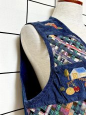 画像8: コーデュロイ 刺繍 ネイビー レトロ India 古着 ヴィンテージベスト (8)