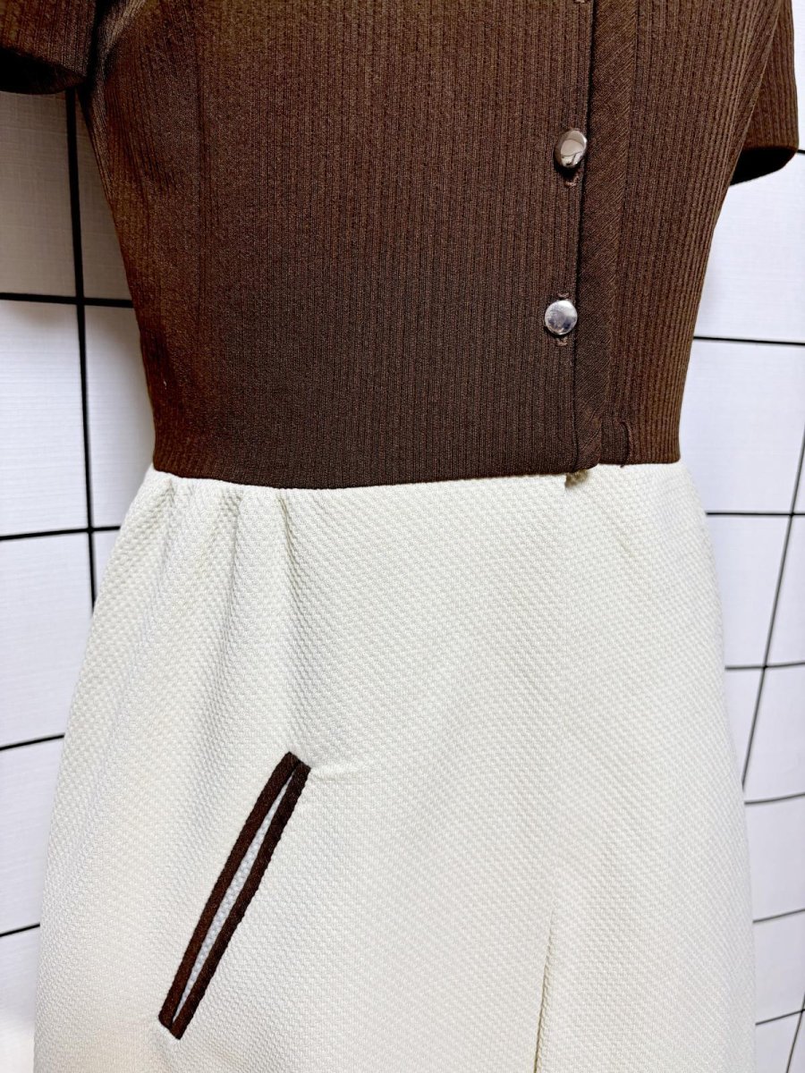 画像7: 無地 バイカラー 切り替え レトロ USA古着 ヴィンテージワンピース (7)