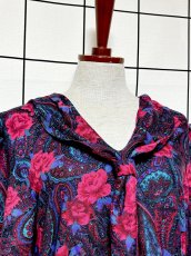 画像5: 薔薇柄 ペイズリー リボンタイ ウエストゴム レトロ USA古着 ヴィンテージワンピース (5)