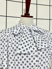 画像5: リボンタイ ホワイト ネイビー 切り替えし レトロ USA古着 ヴィンテージワンピース (5)