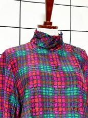 画像5: チェック柄 ハイネック レトロ プルオーバー シャツ USA古着 ヴィンテージトップス (5)