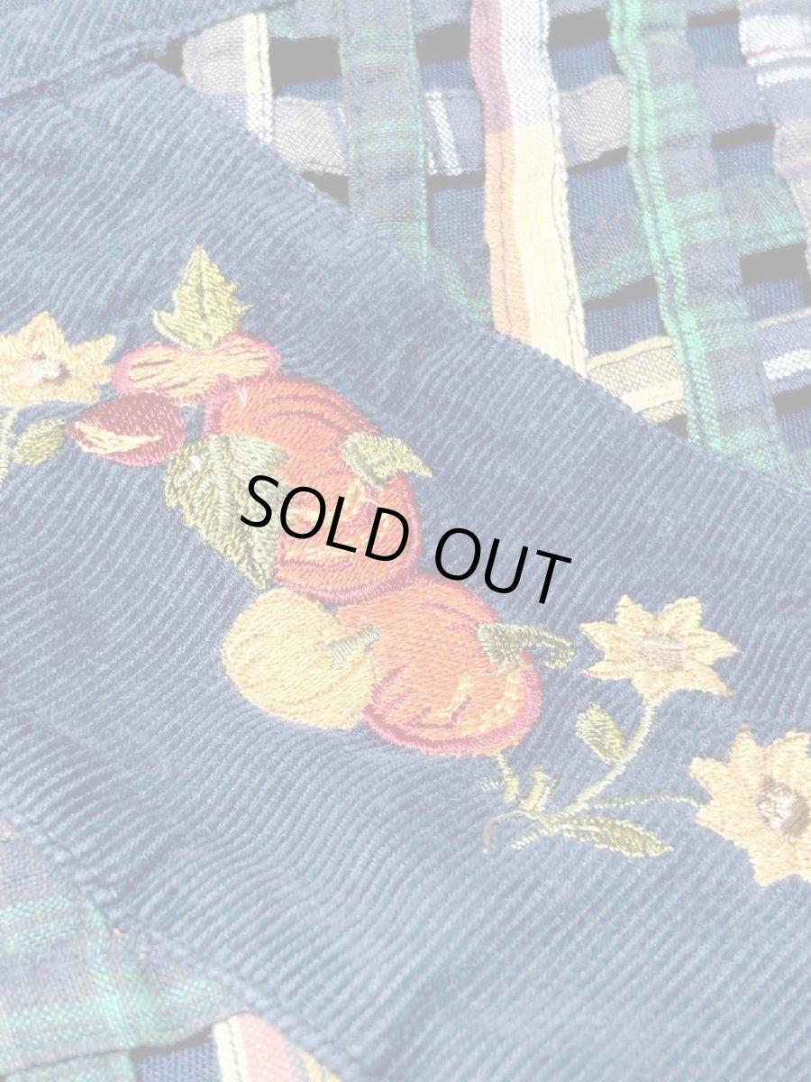 画像12: コーデュロイ 刺繍 ネイビー レトロ India 古着 ヴィンテージベスト (12)