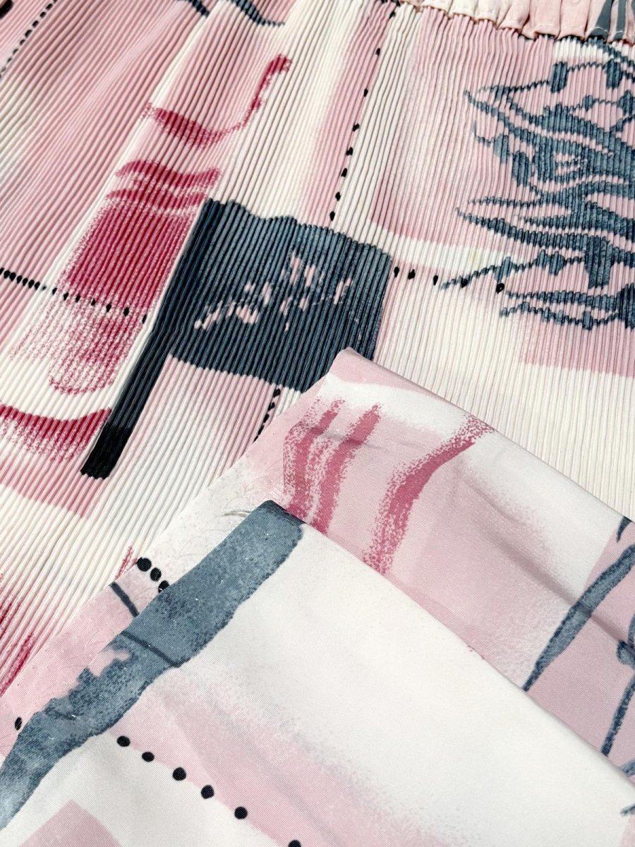 画像7: FRANCE プリーツ アート柄 ウエストゴム レトロ ヨーロッパ古着 ヴィンテージスカート (7)