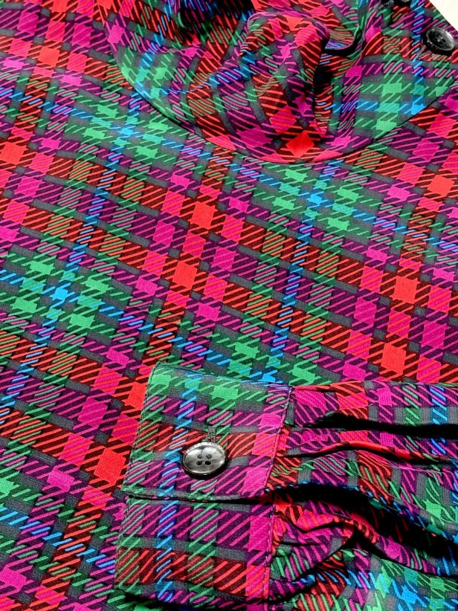 画像8: チェック柄 ハイネック レトロ プルオーバー シャツ USA古着 ヴィンテージトップス (8)