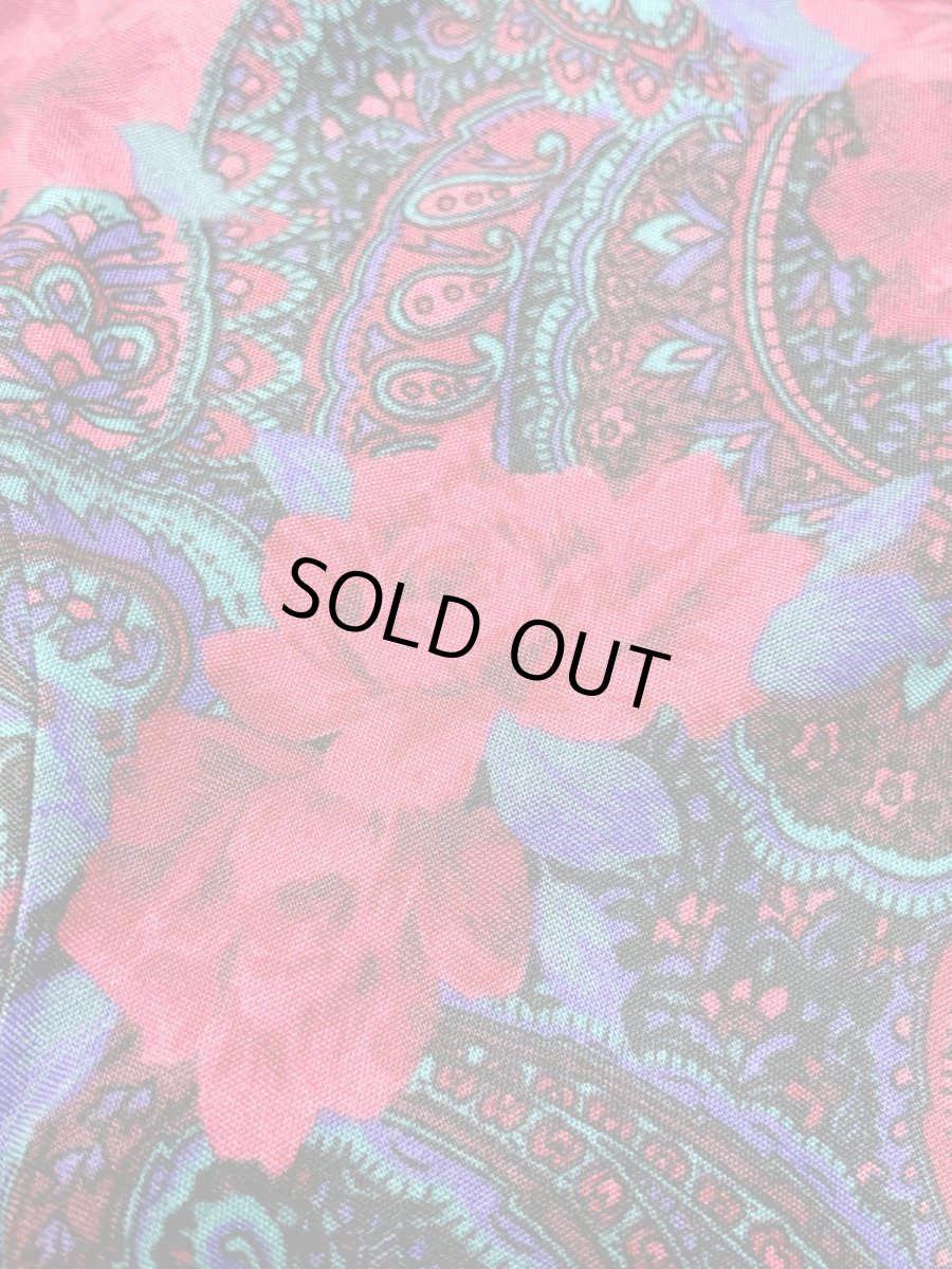 画像10: 薔薇柄 ペイズリー リボンタイ ウエストゴム レトロ USA古着 ヴィンテージワンピース (10)