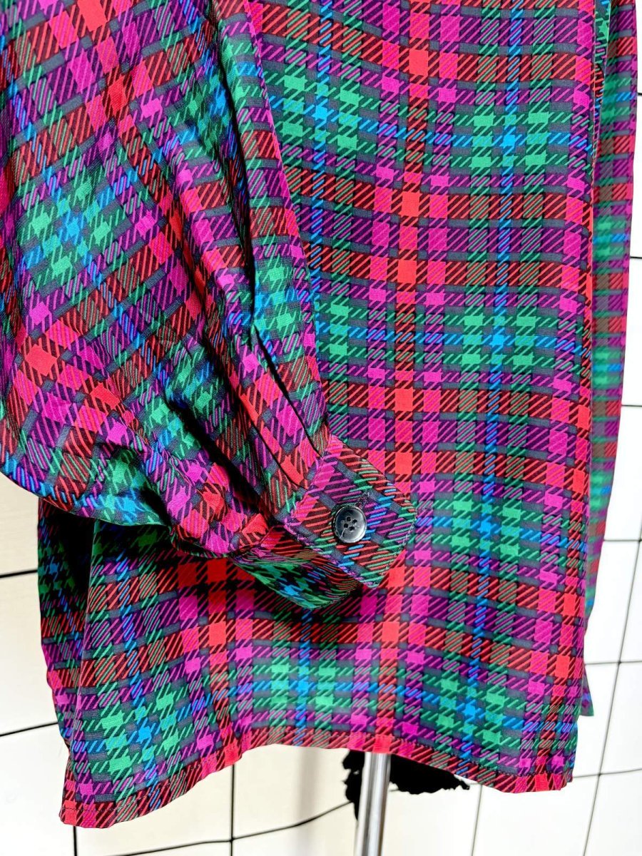 画像7: チェック柄 ハイネック レトロ プルオーバー シャツ USA古着 ヴィンテージトップス (7)