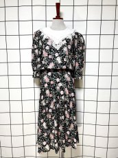 画像1: フロントレース 花柄 クラシカル ガーリー ウエストゴム レトロ Guatemala 古着 ヴィンテージワンピース (1)