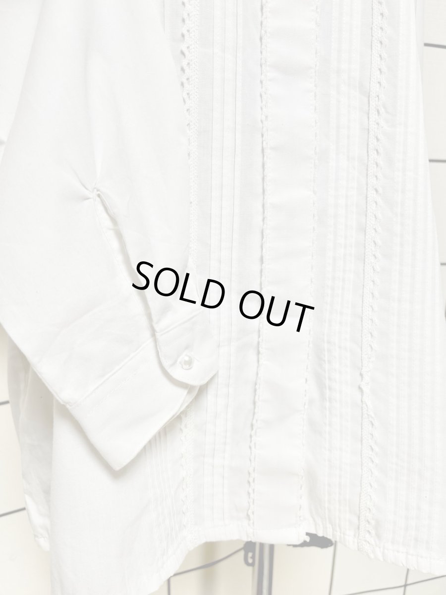 画像7: スタンドカラー クラシカル ホワイト レトロ USA古着 シャツ ヴィンテージブラウス (7)