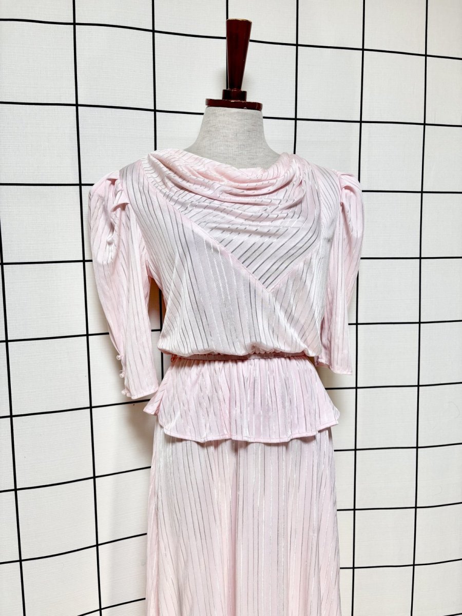 画像3: ストライプ ウエストゴム レトロ USA古着 ヴィンテージワンピース (3)