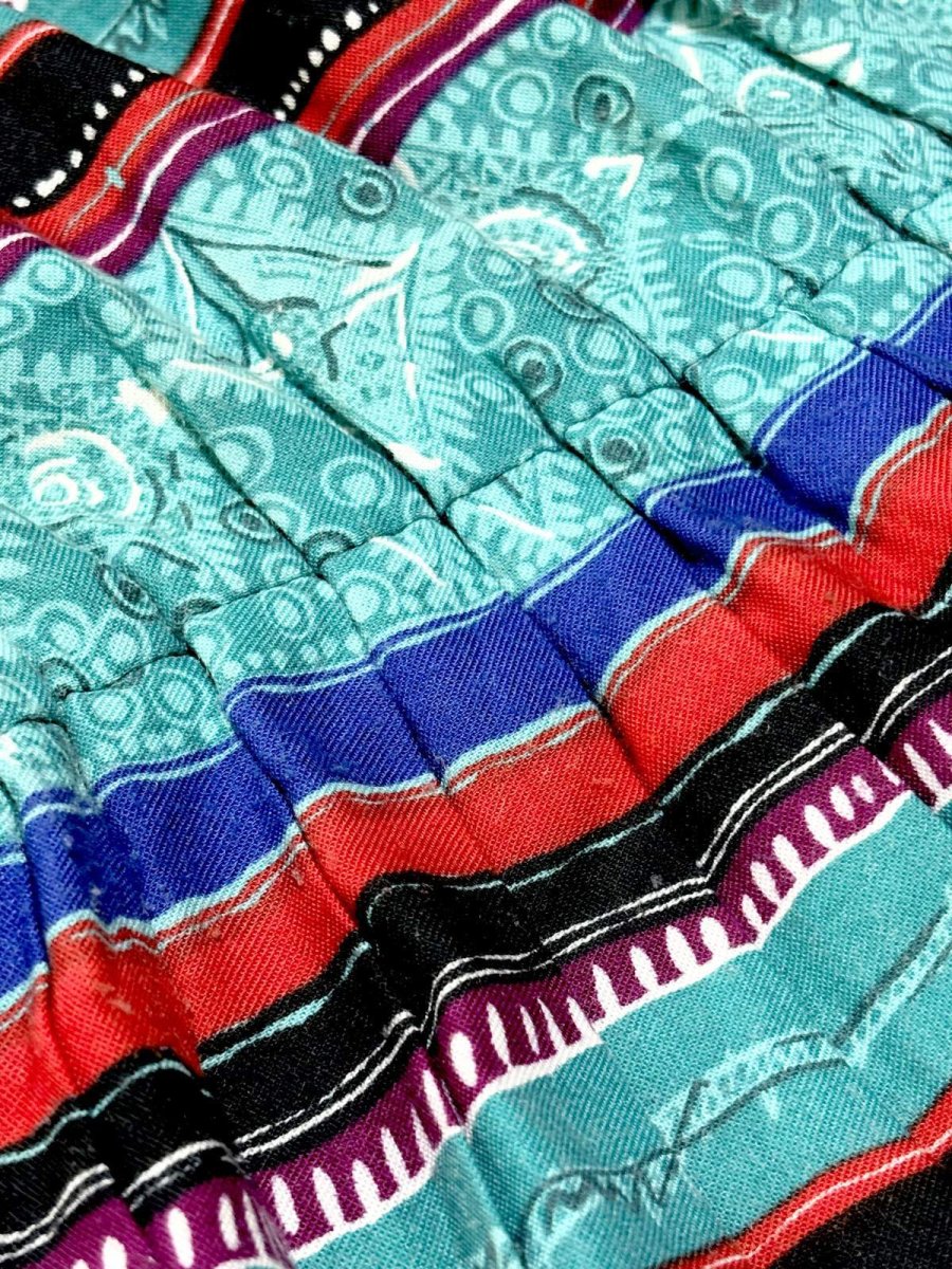 画像10: エスニック柄 ボーダー プリーツ切り替え レトロ USA古着 ヴィンテージワンピース  (10)