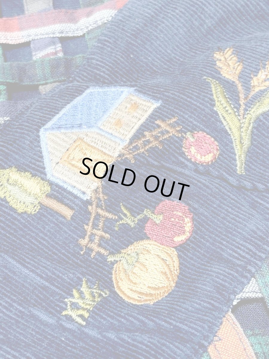 画像11: コーデュロイ 刺繍 ネイビー レトロ India 古着 ヴィンテージベスト (11)