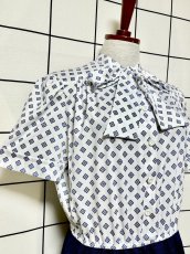 画像6: リボンタイ ホワイト ネイビー 切り替えし レトロ USA古着 ヴィンテージワンピース (6)