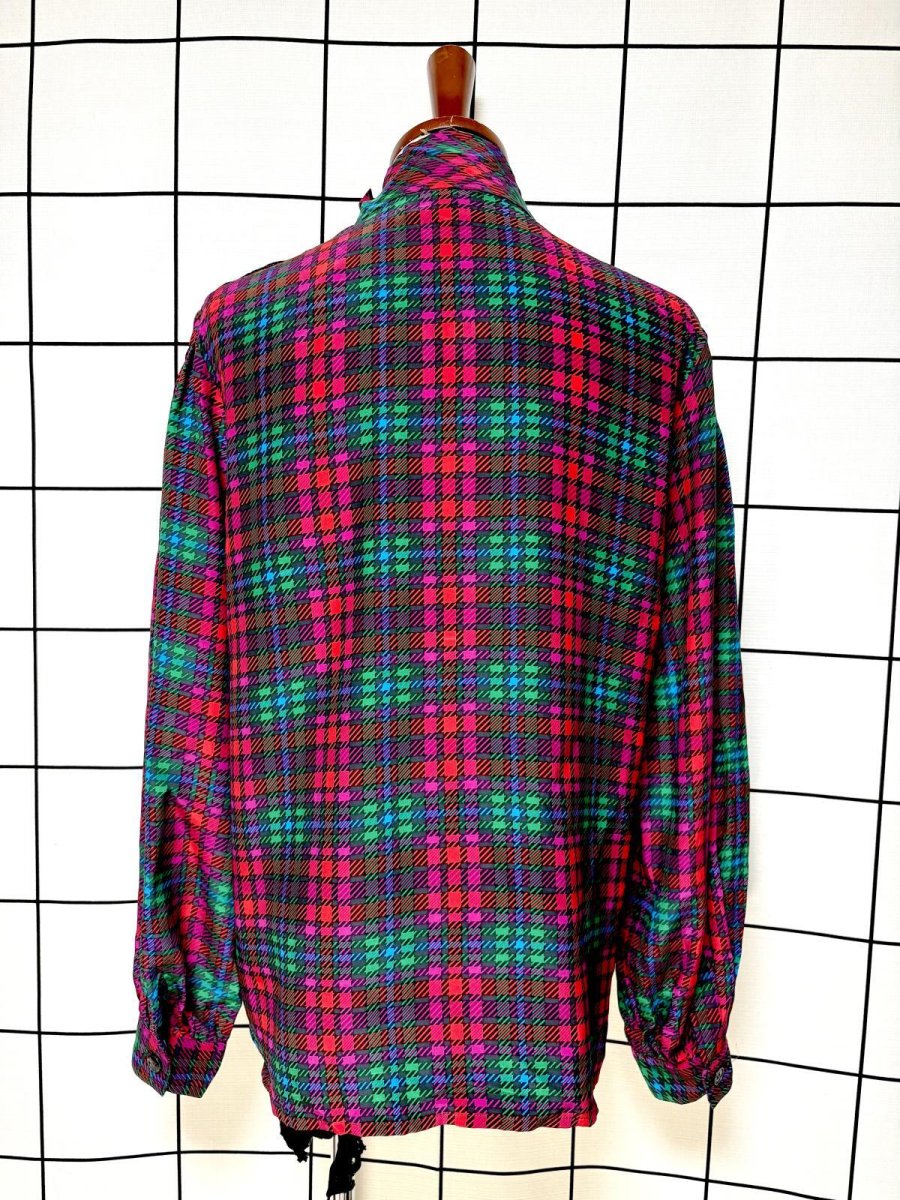 画像2: チェック柄 ハイネック レトロ プルオーバー シャツ USA古着 ヴィンテージトップス (2)