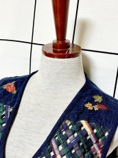 画像6: コーデュロイ 刺繍 ネイビー レトロ India 古着 ヴィンテージベスト (6)