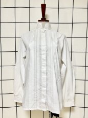 画像1: スタンドカラー クラシカル ホワイト レトロ USA古着 シャツ ヴィンテージブラウス (1)