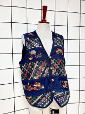画像5: コーデュロイ 刺繍 ネイビー レトロ India 古着 ヴィンテージベスト (5)